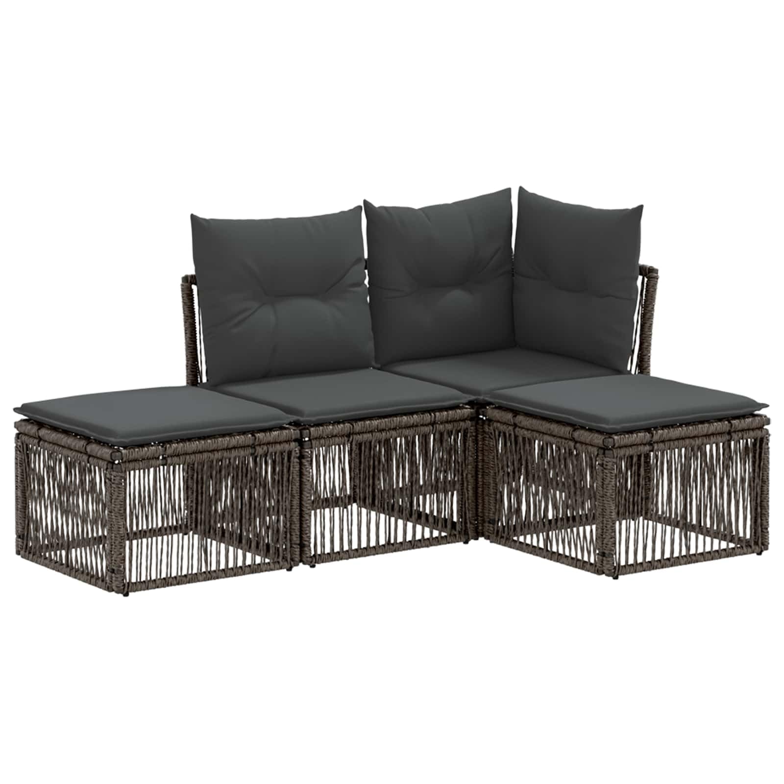 Ensemble de canapé de Jardin modulaire 4 Places Gris en polyrotin, Acier Enduit de Poudre, Coussins Polyester lavables, pour terrasse Balcon Patio détente