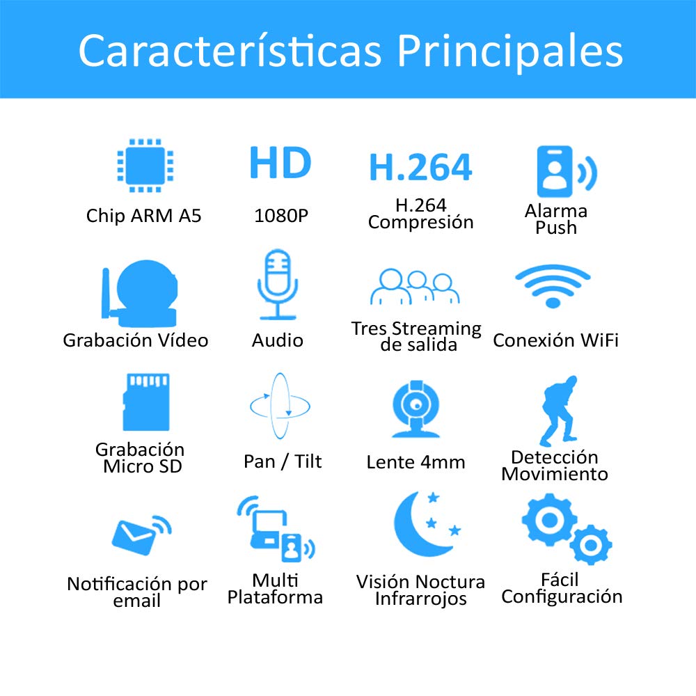 Cámara IP WiFi HD DIYTECH, C43S V2 Vigilancia, Seguridad, Detección Movimiento Humano, visión Nocturna, Compatible iOS y Android. P2P