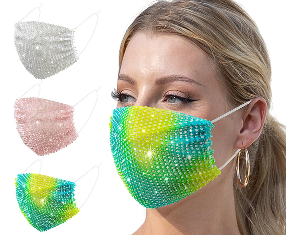 Auriviz 3 Pcs Multi Color Christmas Sparkling Rhinestone Clothing Decorations 2026 New Breathable Crystal Masks for Adults and women Nightclub Decorations Sequins Sparkling Music Festival Supplies