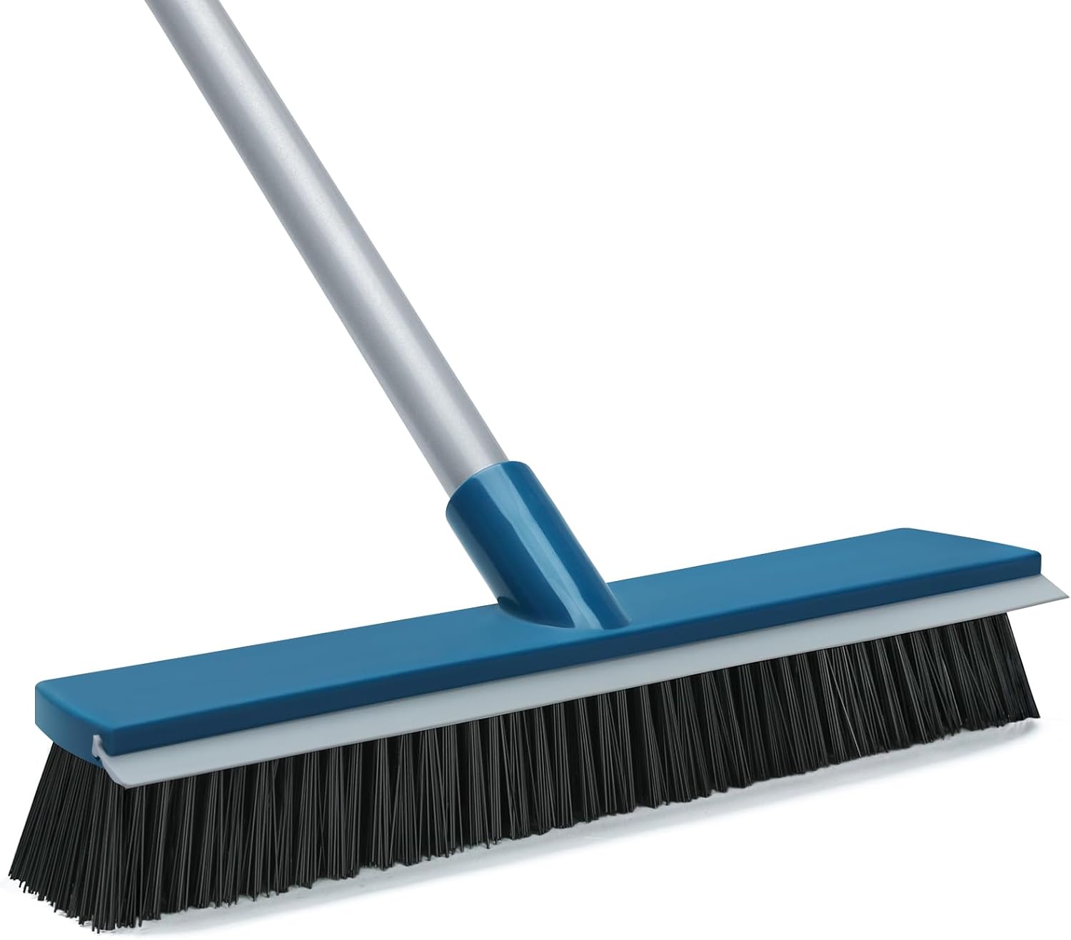 16-Inch Push Broom Outdoor with Rubber Squeegee and 58″ Long Handle, 2 in 1 Commercial Broom Brush with Stiff Bristles for Deck Patio Garage Warehouse Driveway Concrete Floor Cleaning Scrubbing