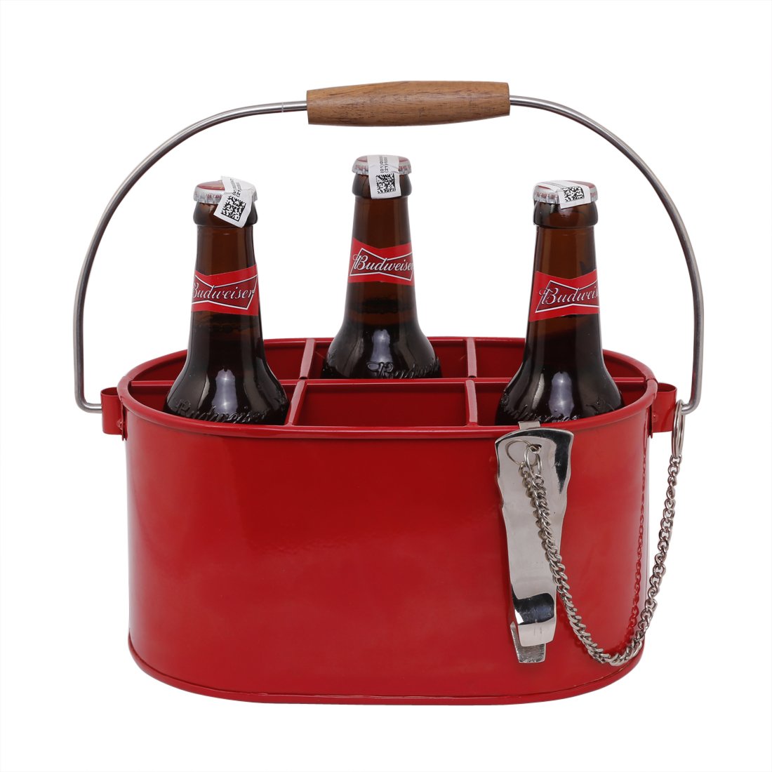 Elan Six Bottle Caddy, Wine Beer Serving Caddy Metal (Red)