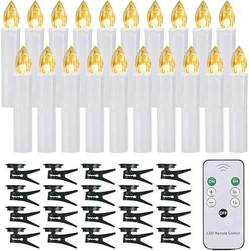 Velas LED de Navidad para ventana con temporizador remoto, 20 velas impermeables para árbol de Navidad, velas LED blancas cálidas para decoración de