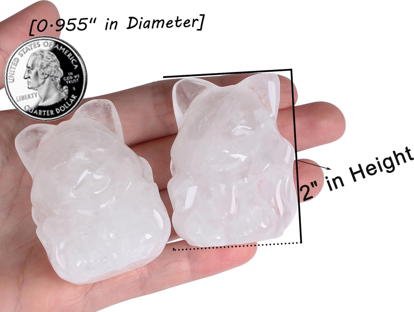 QINJIEJIE 2" Clear Quartz Fox Figurine Natural White Crystals Healing Stone Hand Carved Polished Fox Decor Gemstone Statue Office Room Home Desk Cute Decoration Collectible Gifts for Women image 3