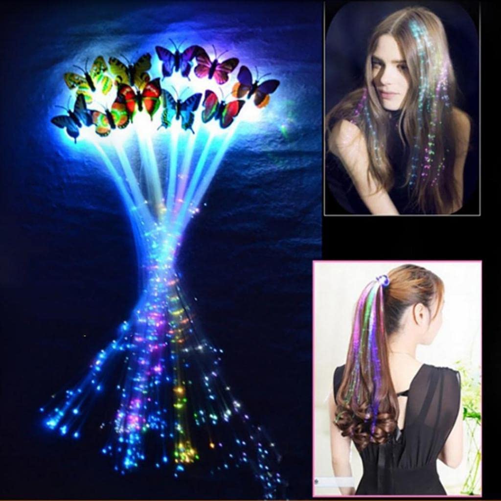 YEKDA 4 Pcs LED Flashing Light Butterfly Hair Clip | Braid Optical Fibber Hairpin Party | Girl and Women Party Favours (Multicolor, Pack Of 4) 3