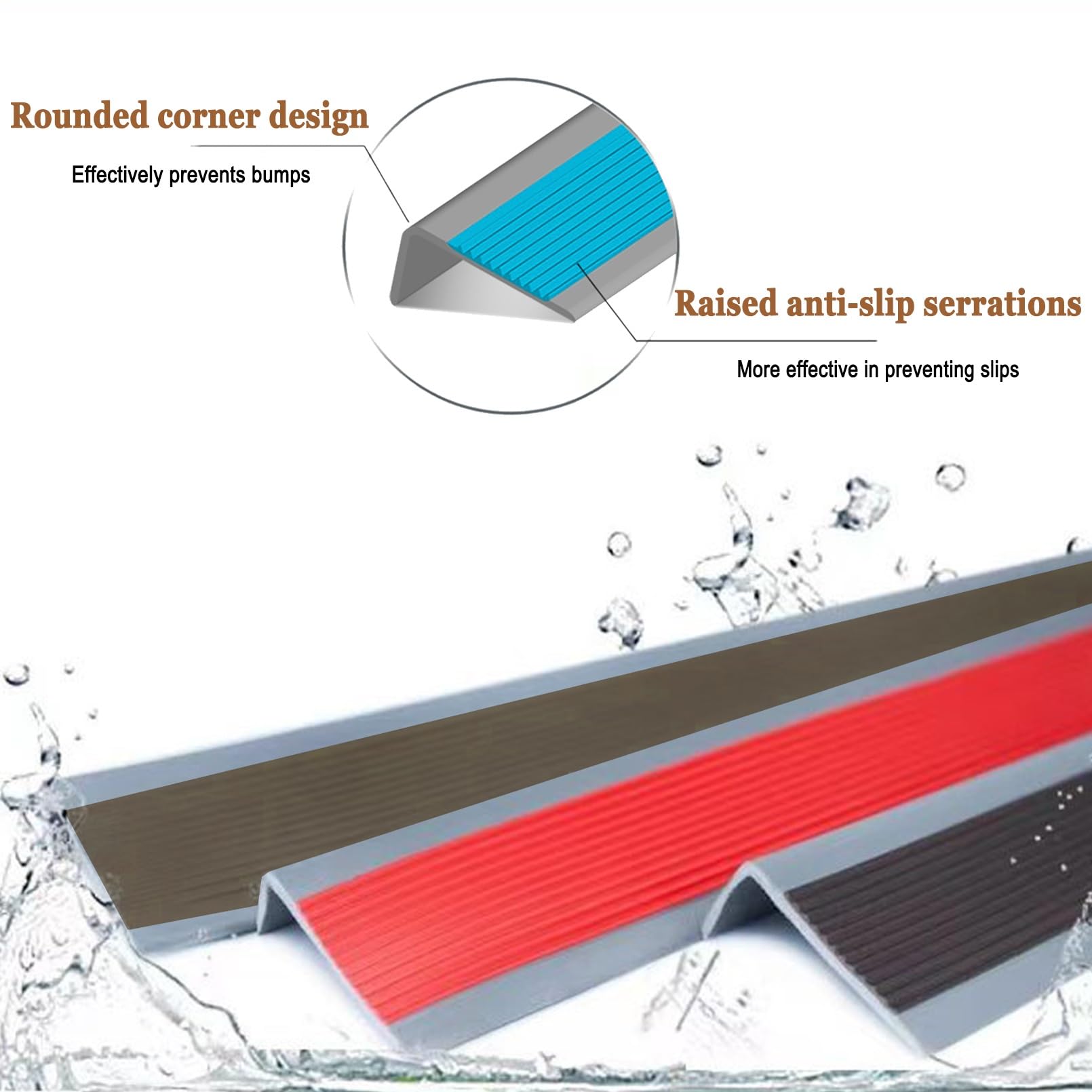 Perfil de Borde de Escalera Tira Antideslizante Tira, Perfil de Escalera de Plástico PVC Autoadhesivo, Ancho 1,4 × 2,7in, Para Peldaños de Interior Y Exterior, Tiras Antideslizantes Para Peldaños(Gray