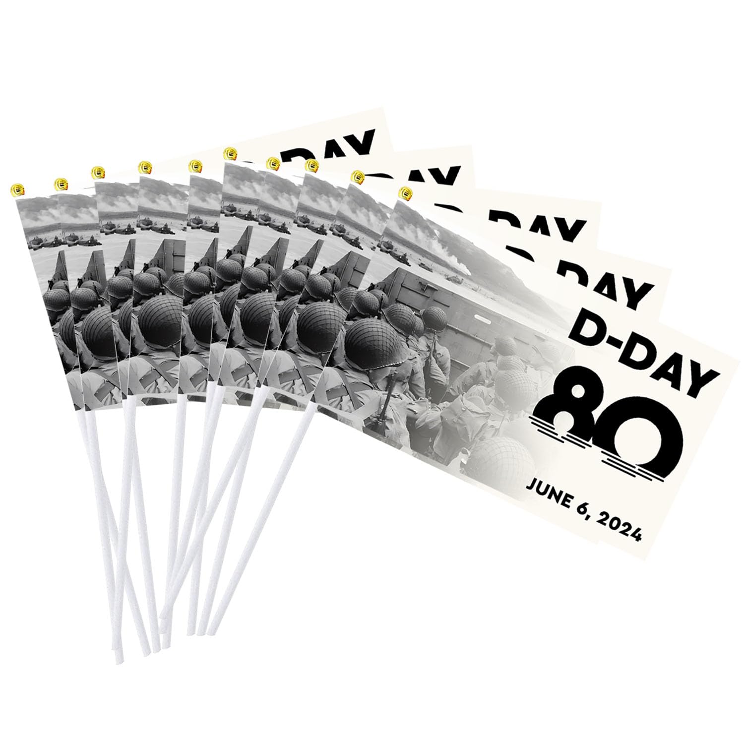 50PCS D Day 80th Anniversary Small Flag on Stick, 14x21cm D Day 80th Anniversary Decorations Mini Flag, 6th June 1944-2024 Commemorative D-Day Hand Waving Flag for Office Festivals Events (B)