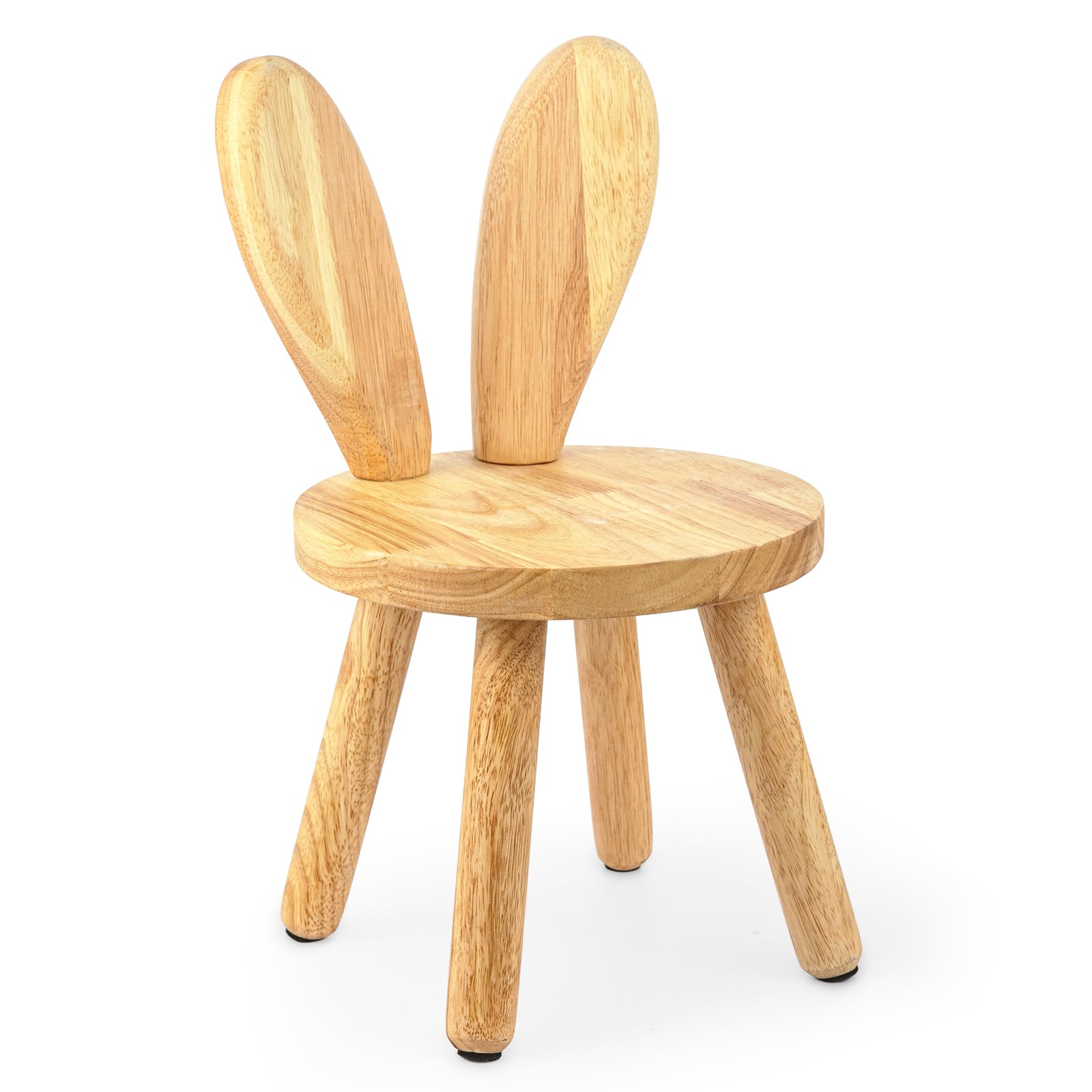 LN Cozy CORNE Solid Wood Rabbit Ear Stool, Portable Small Wooden Stool, Rustic Round Seat with Shaped Backrest for Living Room, Bedroom, or as a Side Table (1 Pcs)