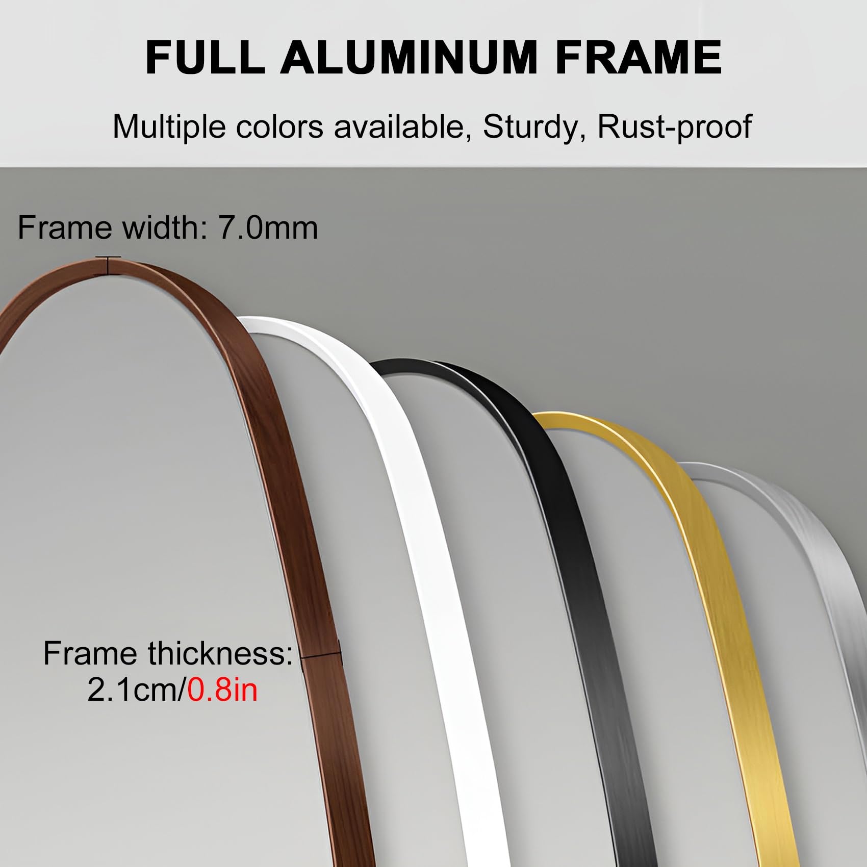 Specchio Corpo Intero Asimmetrico con Cornice Alluminio, Specchio HD