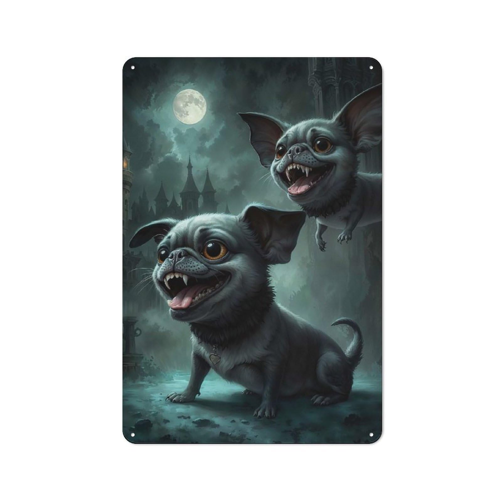 Junmoney Dracula Pug Workshop Style Tin Sign 30X20cm, Industrial Wall Art For Garage, Hobby Room, Office Or Man Cave