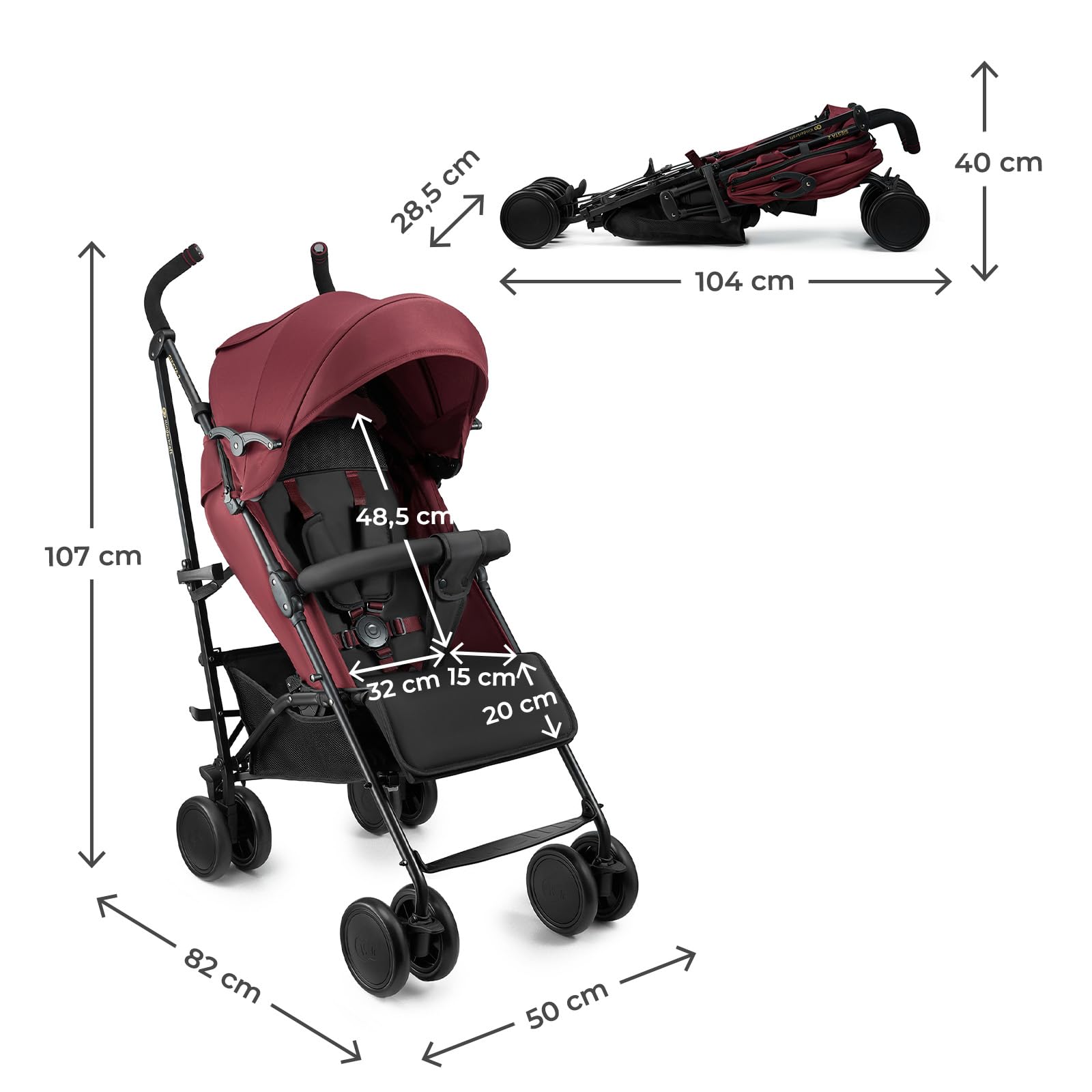 Kinderkraft Buggy SIESTA 2 bis 22 kg, nur 7,9 kg, zusammenklappbar, Liegeposition, verstellbare Fußstütze, Verdeck mit Mesh und Peekaboo, 5-Punkt-Gurt, kompakt, Rot
