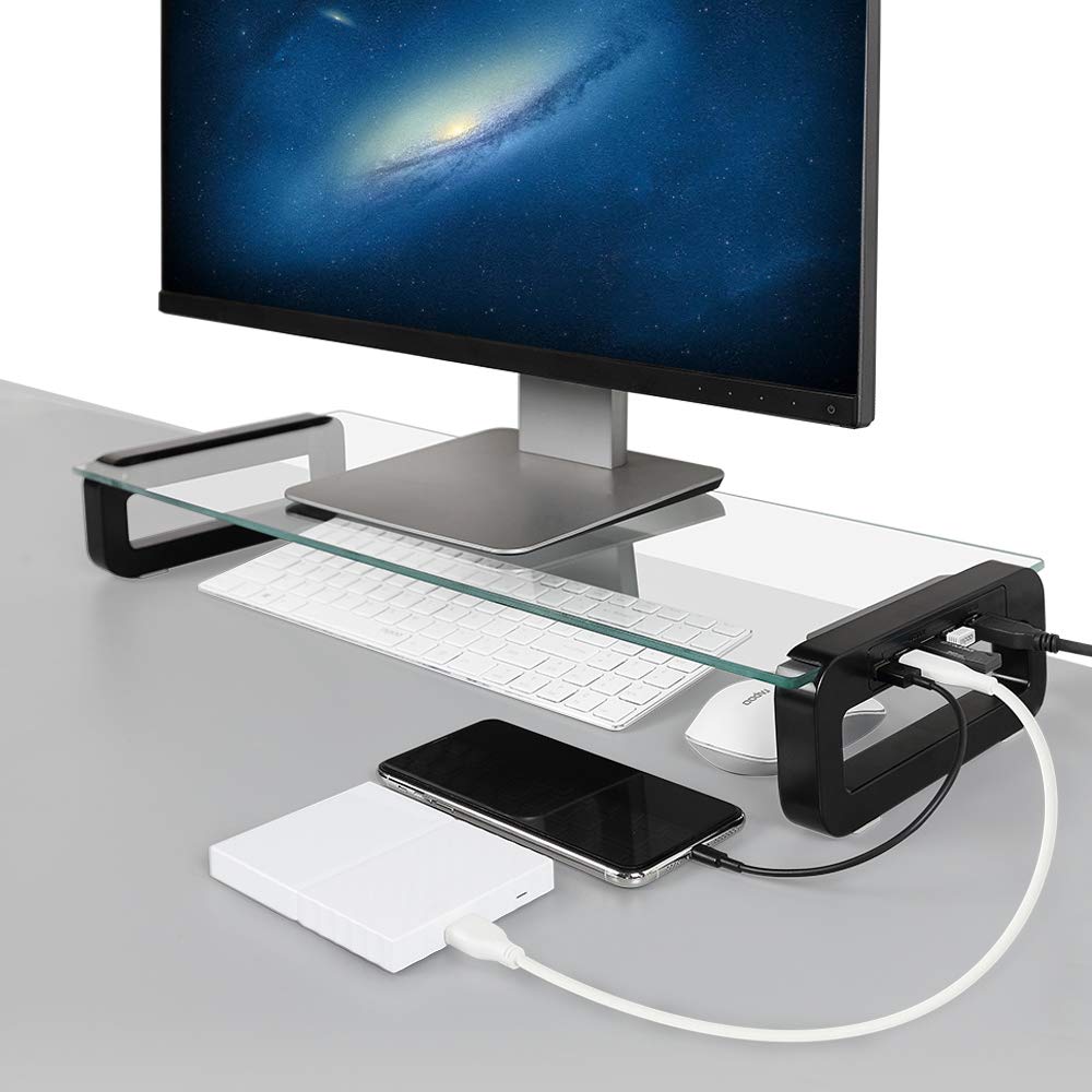 Buy Monitor Stand Riser, Dreamsoule 4Port USB 3.0 Hub Tempered Glass