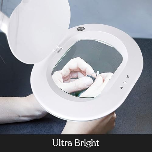 Miniatura 3 de Brightech LightView Pro - Lupa con soporte y luz, lámpara de pie con 6 ruedas sobre una base resistente para tratamientos faciales, luz de trabajo