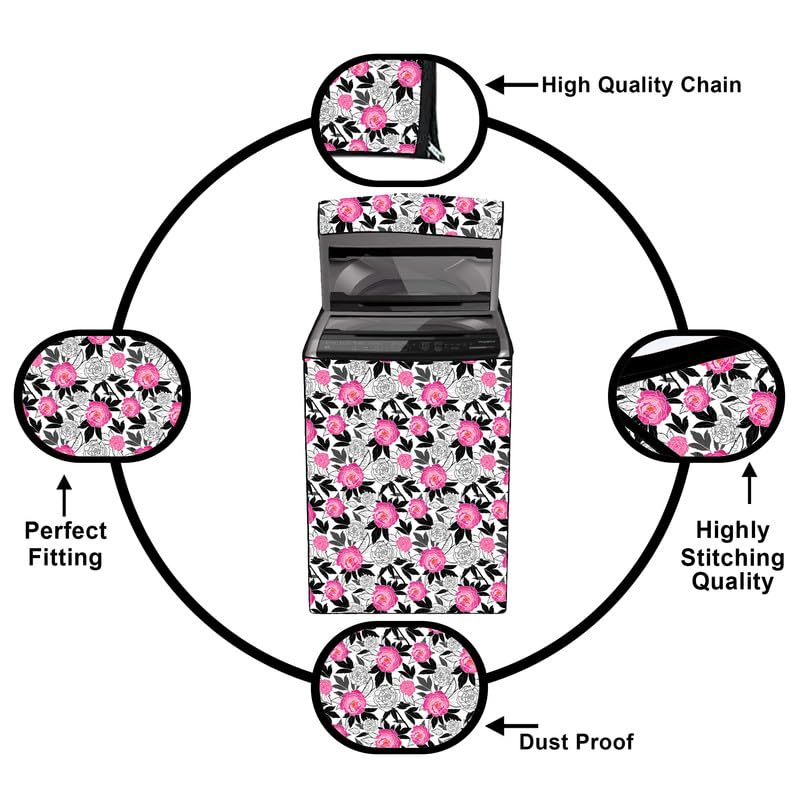 Image of Fully Automatic Top Load Washing Machine Cover Suitable For Samsung, Lg, Godrej, Whirlpool 6.5Kg, 7Kg, 7.5Kg, 8Kg, 9Kg, 10Kg, 11Kg ( 58Dx60Wx94H ), Waterproof Cover, Rose.