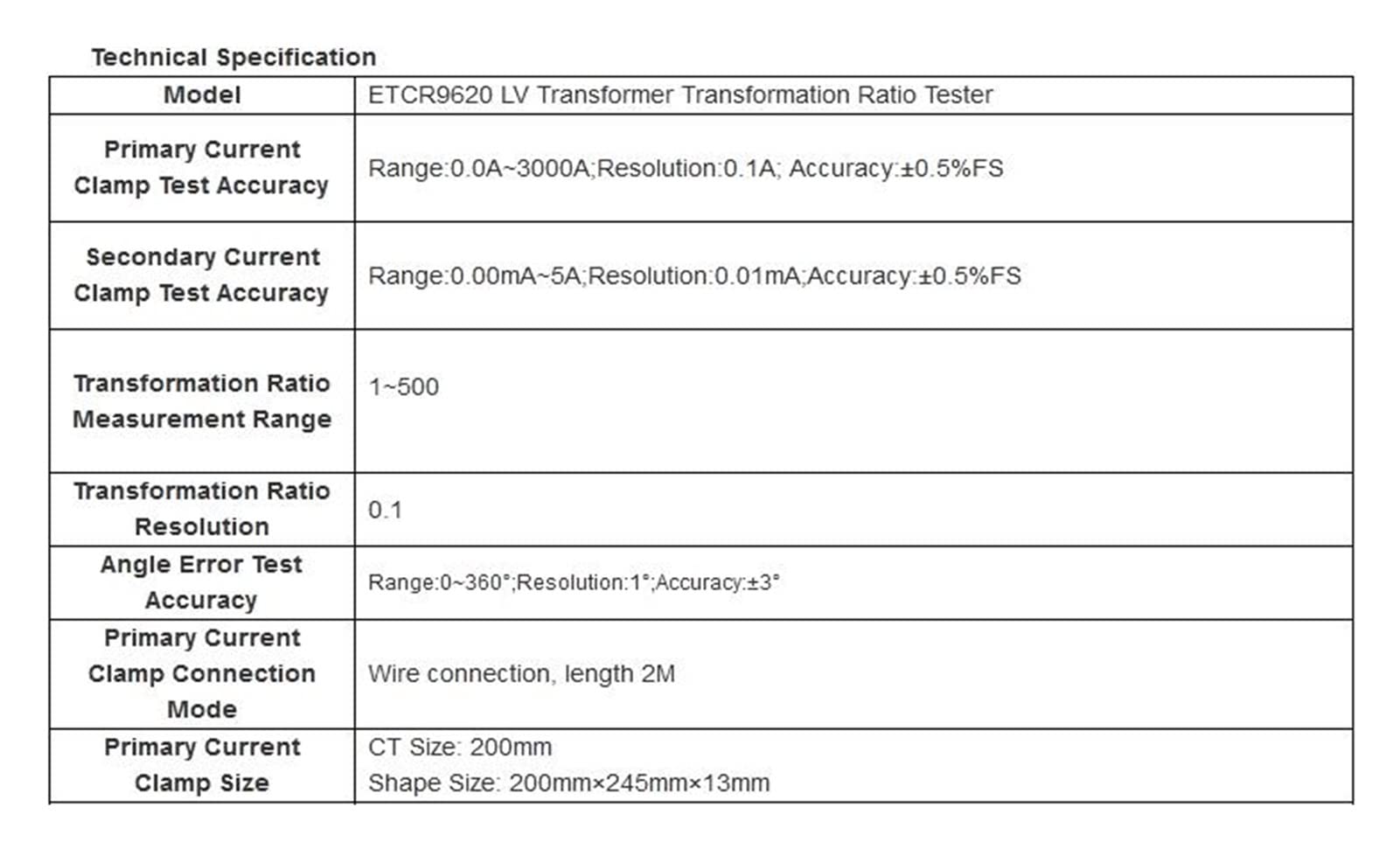 Pinza Amperimétrica, ETCR9620 Probador de relación transformador de bajo voltaje inalámbrico for probar 0.0A-3000A