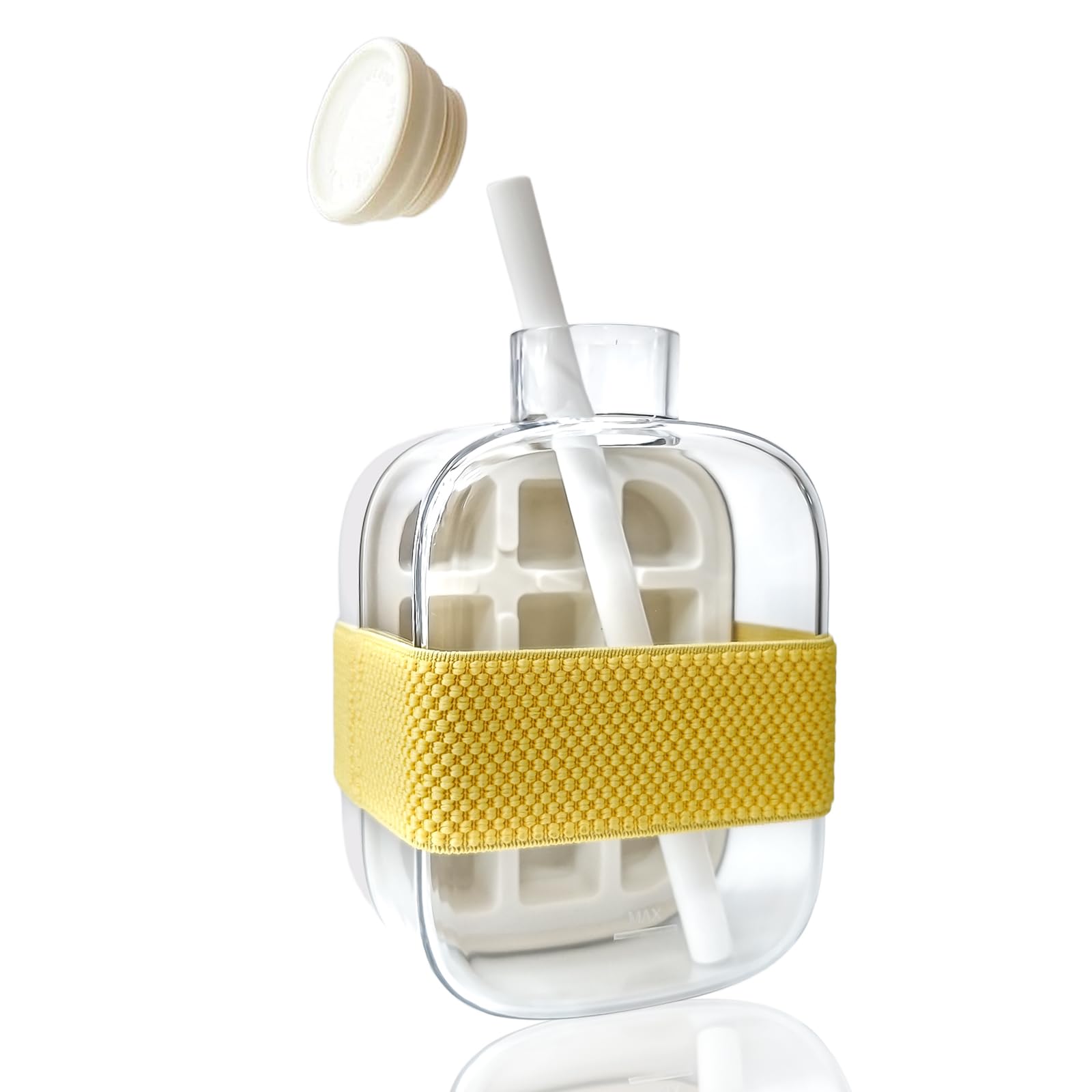 2-in-1 Ice 500ml Cube Bottle with Straw - Easy Press Ice Tray Water Bottle, Leak Proof Lid, Touch-free Vertical Ice Maker for Freezer, Travel, Gym & Home Use