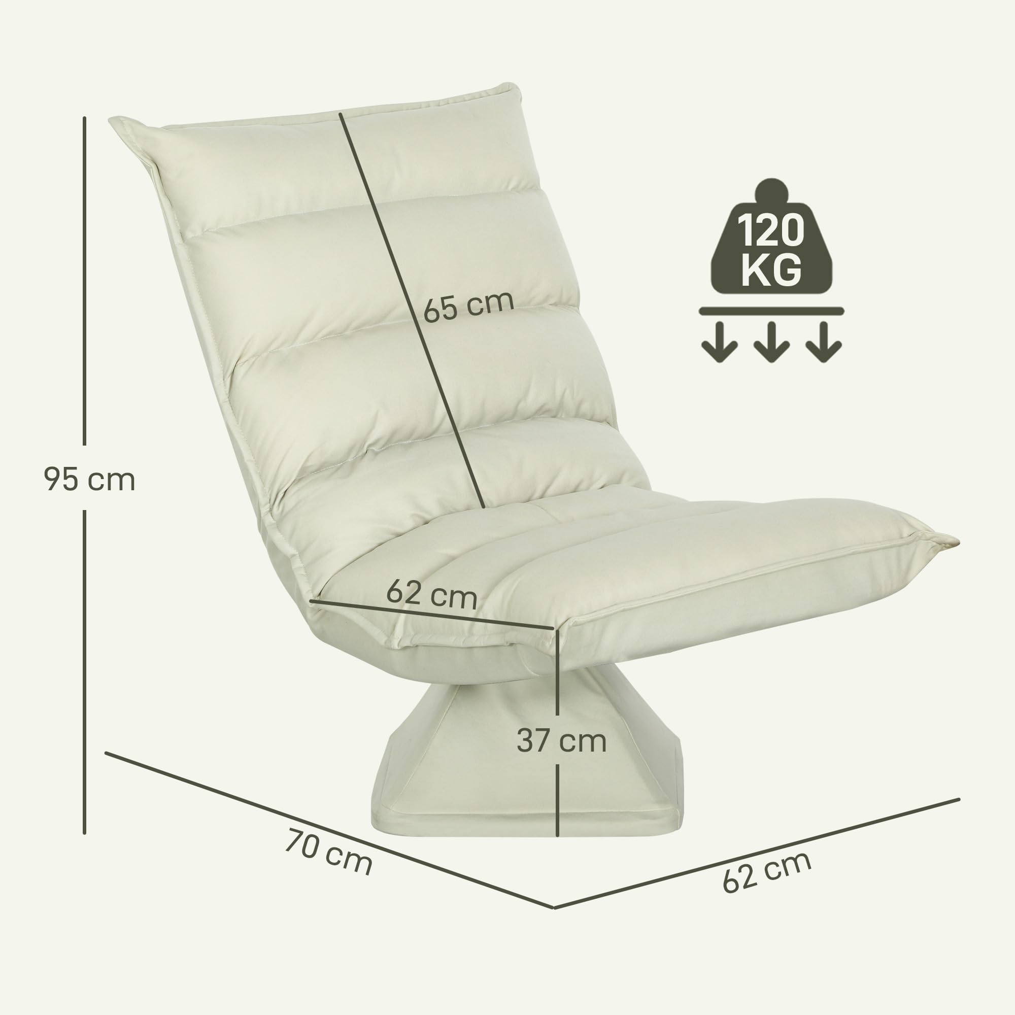 HOMCOM Poltrona Relax Tessuto Imbottita Girevole a 360° 62x70x95cm Beige | Poltrona Reclinabile a 3 Livelli, per TV, Giochi, Lettura, Yoga e Ufficio