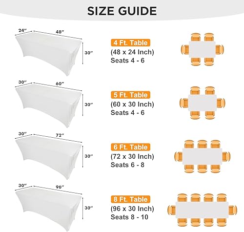 Miniatura 5 de SEPARO Cubierta de Mesa de Spandex Paquete de 2 de 8 Pies Manteles Ajustados Blancos, Lavables Resistentes a Arrugas Mantel Elástico Rectangular