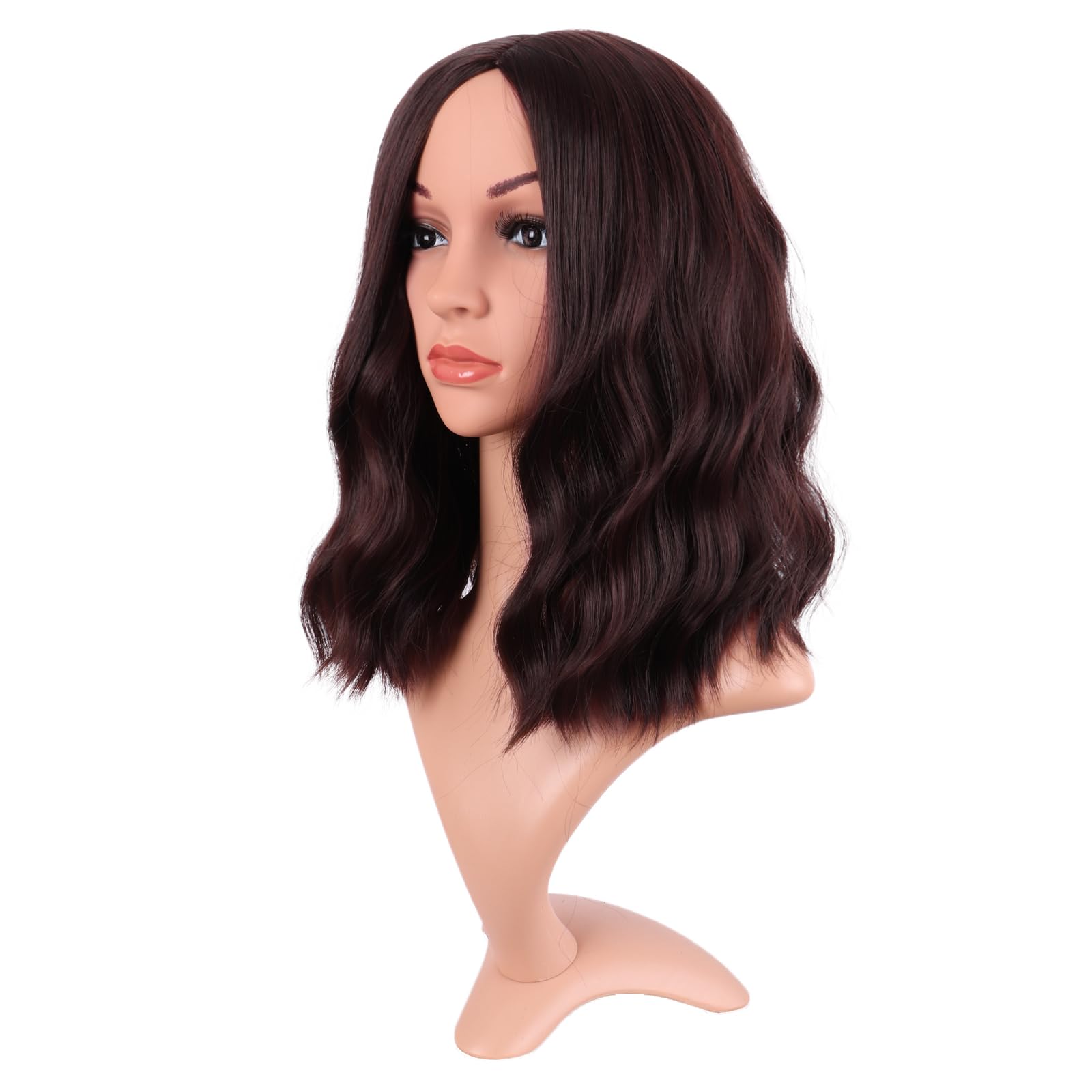 MapofBeauty 14 Inch/35 cm Bob Wavy Short Curly Body Wave Cosplay Anime Synthetic Hair Party Wig (Dark Brown) - Image 3