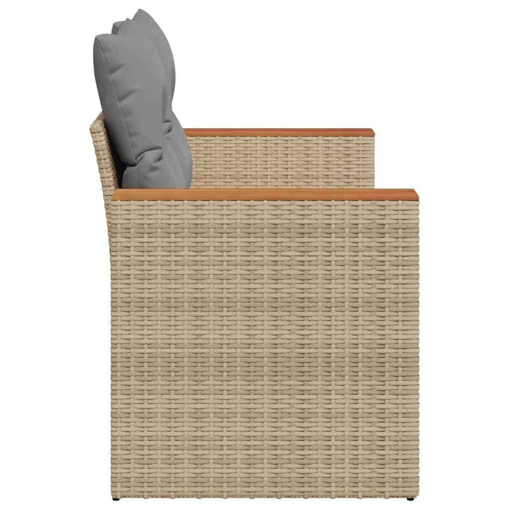 Divano da Giardino 2 Posti in Rattan PE Beige con Custodia | Panchina modulare con vano contenitore salvaspazio per terrazzo e giardino, dotata di morbidi cuscini sfoderabili.