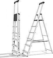 DUMOS 6-Step Aluminum Ladder 330lbs Capacity Folding Step Stool with Anti-Slip Pedals Handrails Tool Tray Safe Home Outdoor Use