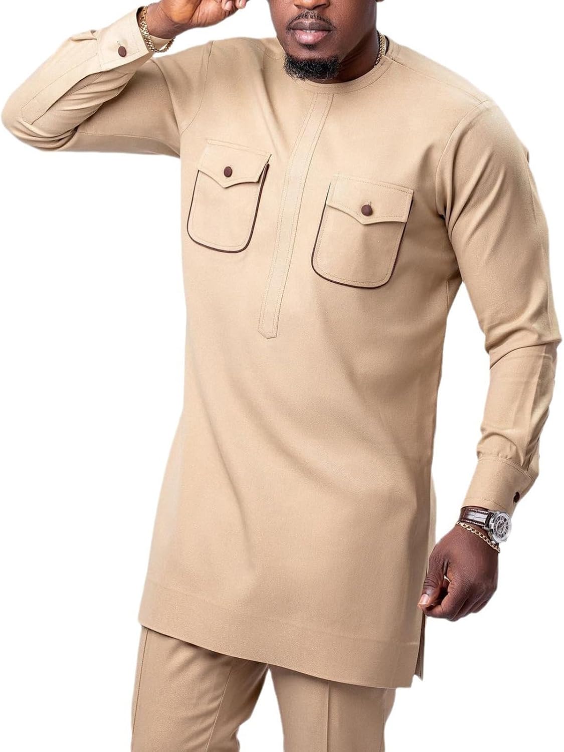 Men's Set 2 Pieces African Clothes Dashiki Long Sleeve Outfits Shirt and Pants Traditional Suit Casual Tracksuit