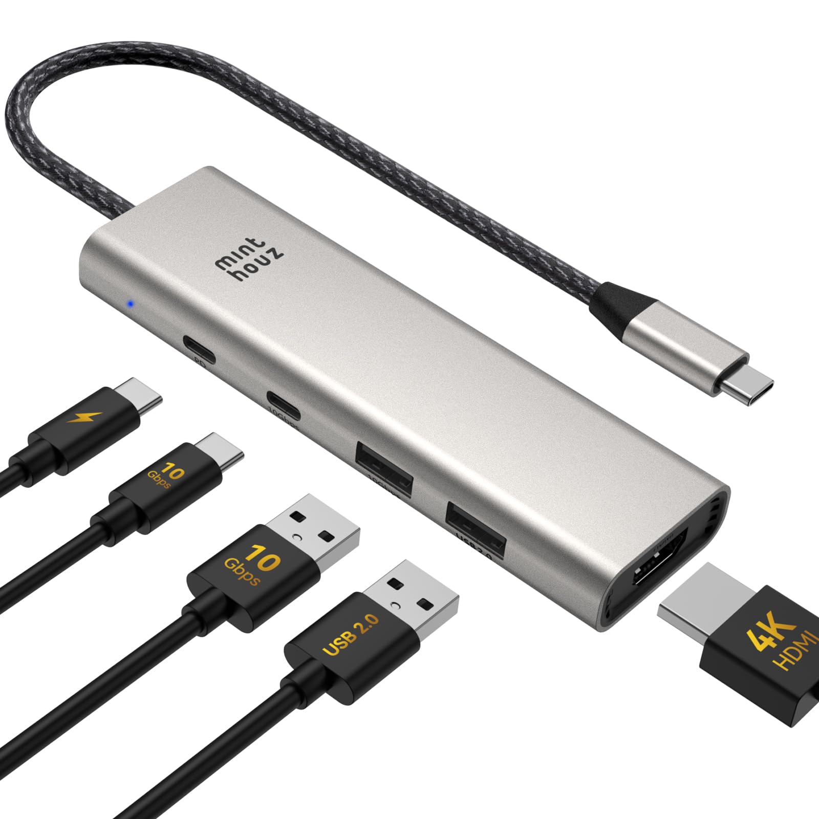 Minthouz Hub USB C per Dell HP Lenovo, distributore USB 5 in 1, USB C a HDMI con 4 K a 60 Hz, 140 W PD 3.1,2 x Type-A e 1 x porte dati di tipo C, USB Multipresa per MacBook Pro/Air, Surface, XPS