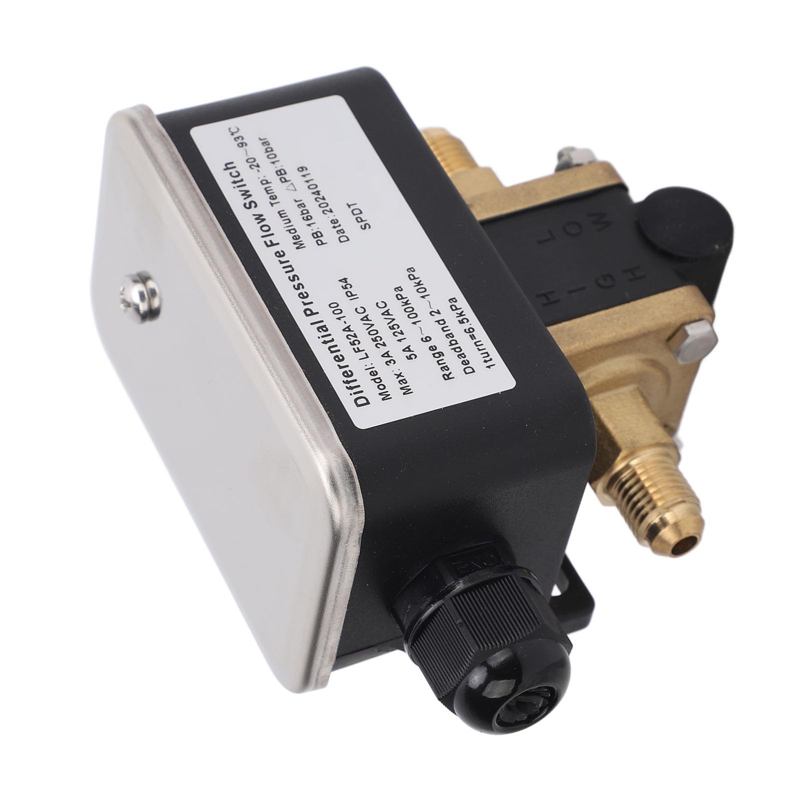 Jeanoko Commutateur de Débit à Pression Différentielle, Réglable 2 Fils 6-100kPa 125VAC 250VAC IP54, Pressostat Différentiel, pour Filtres à Eau Pompes échangeurs de Chaleur