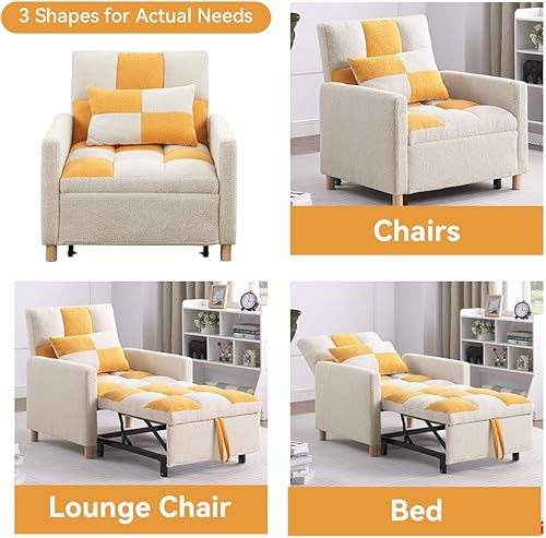 Miniatura 3 de Sleeper Chair Bed,Convertible Single Sofa Chair Bed with Pillow,Pull Out Sleeper Bed with Adjustable Backrest,Multi-Functiona Lounge Chair with