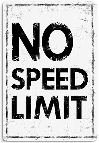 Letrero de metal vintage para garaje, texto sin límite de velocidad, estilo minimalista, decoración de cueva para hombre, logotipo de camino de