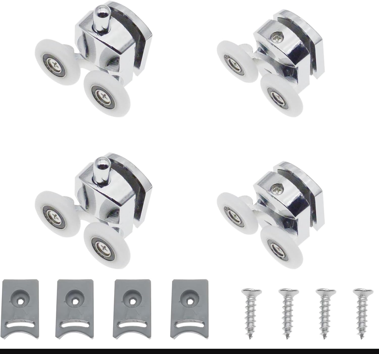 4 Pcs Curved Shower Door Rollers Aluminum Alloy Rv Shower Door Wheels Replacement with Anti-Collision Pad and Screws for 4-6mm Glass Door (25mm)