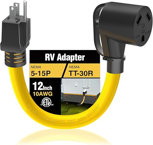 Cable adaptador de caravana de 30 Amp a 15 Amp 110V, macho NEMA 5-15P a hembra TT-30R de alimentación eléctrica Dogbone con mango de agarre, listado