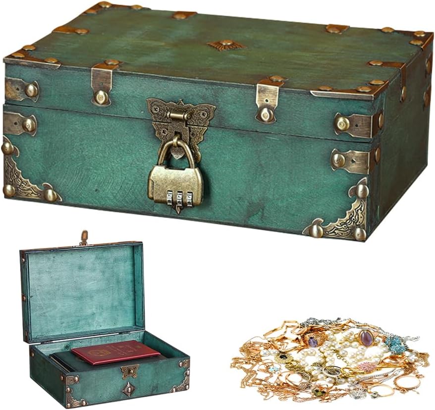 GYHWOFUR Holz Schatztruhe Mit Zahlenschloss - 24x17x9,5cm Retro-Braun