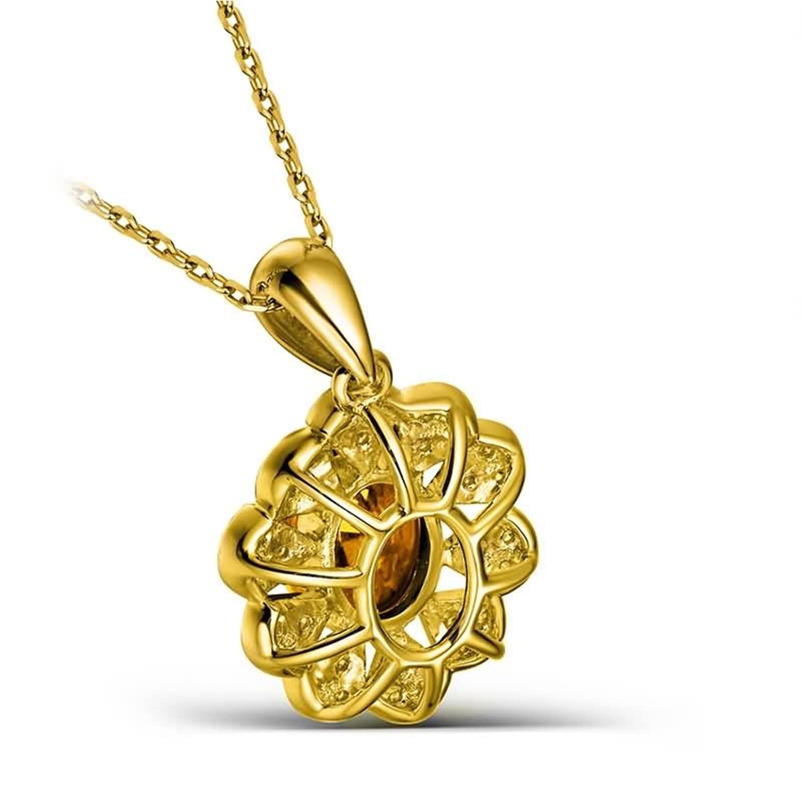 Damen Halskette Gold Echt, Kette Anhänger Damen mit Citrin 1.67ct und Moissanite, Echtschmuck für Frauen