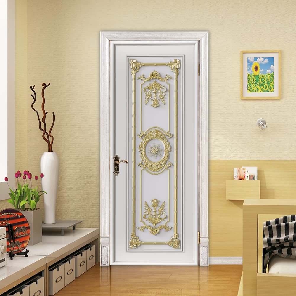 Tür-Tapete Selbstklebend - Barock Weiß-Gold Design, Wasserdicht & Entfernbar Für Wände & Türen
