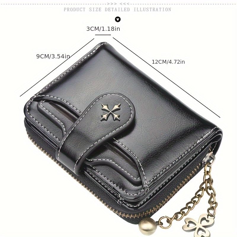 Wallet Women,Chic Mini Wallet for Women with Secure Hasp,Multiple Card Slots & Zipper Coin Pocket,Detachable Metal Chain,Synthetic Leather,Compact Wallet,Metal Zipper Closure, Small Wallet (Blue)2