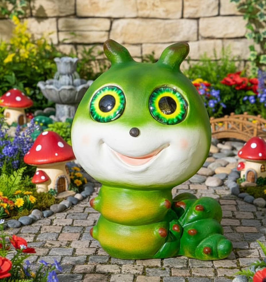 New Adorable Solar Powered Bright Eyes Caterpillar Garden Light with Energy-Efficient LEDs, Outdoor Decorative Ornament, Eco-Friendly Garden Décor – G41 (Caterpillar)
