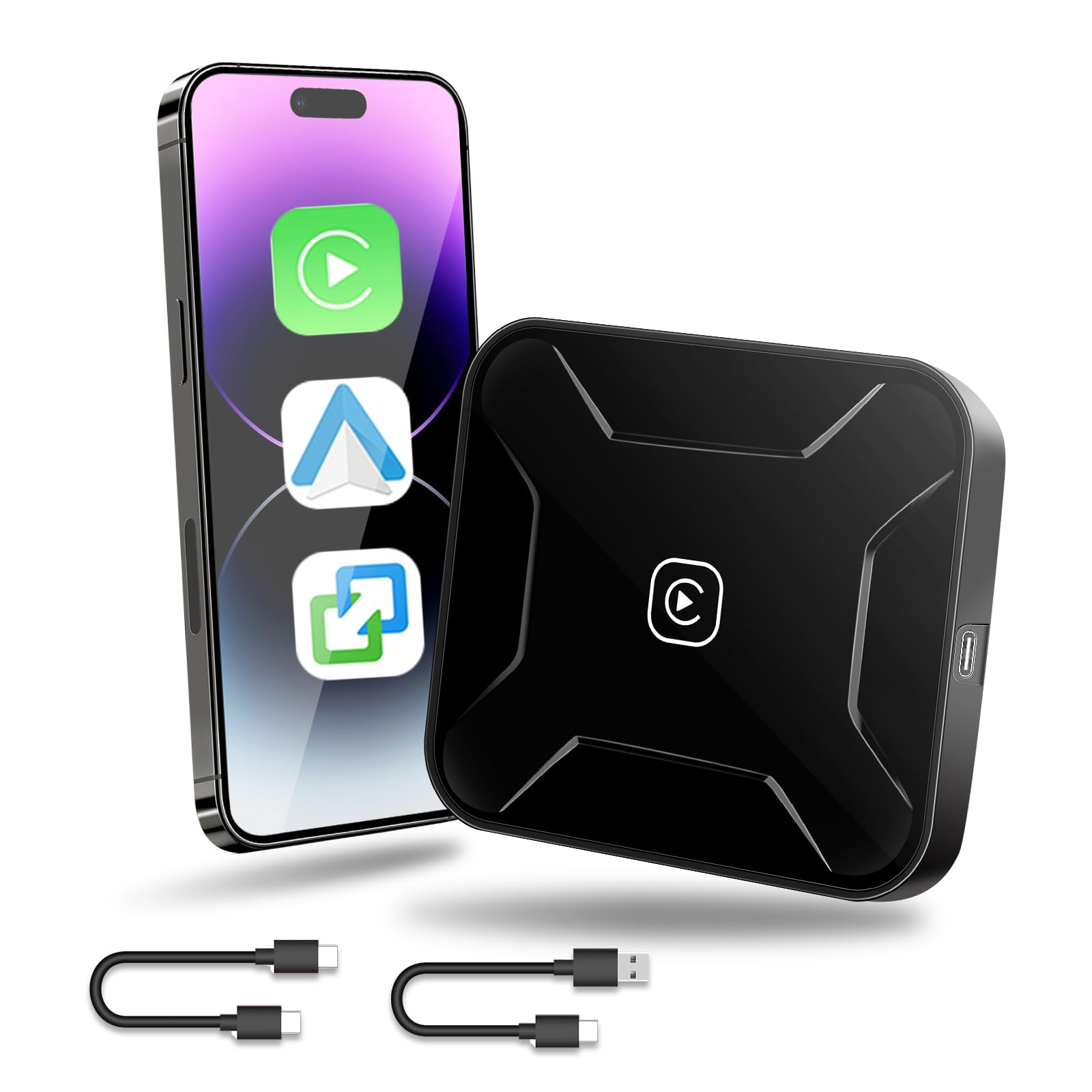 podofo 3 in 1 Wireless CarPlay Adapter-2023 Carplay/Android Auto/Mirror Link CarPlay Magic Box-Convert Wire to Wireless Fast and Stable,for Factory Wired CarPlay,Bluetooth Plug & Play,Auto-Connect
