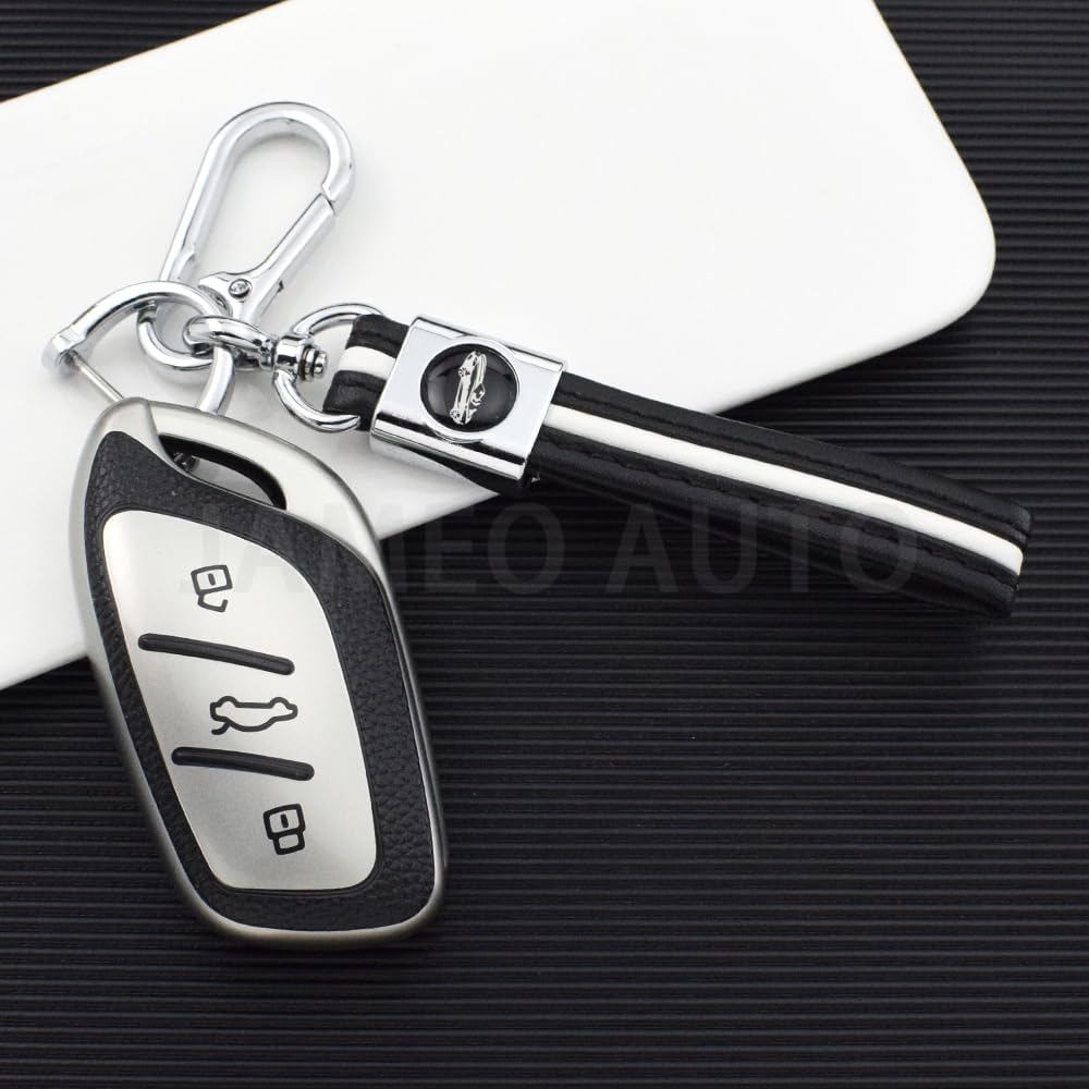 AUTO - Leather Key Cover Remote Car Key Case For MGs 4 2023 Mg4 Ev For MGs HS GT ZS EV ZX MG5 MG6 Roewe RX3 RX5 RX8 ERX5 I6 I5 (Silver Set)