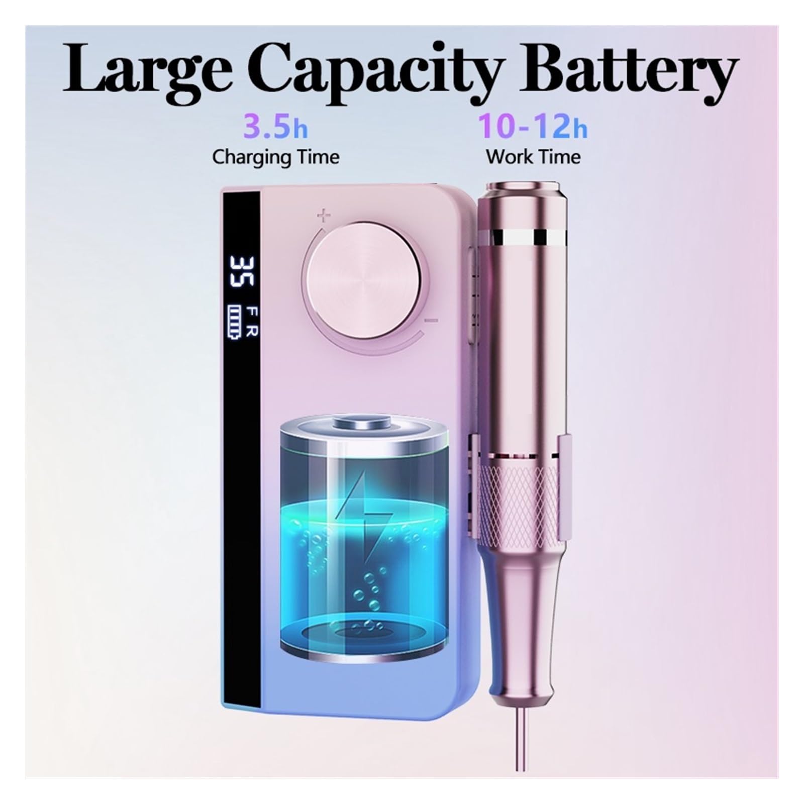 Taladro de uñas portátil de 35000RPM for Gel acrílico, taladro de uñas recargable, aparato eléctrico for manicura y pedicura(Pink)