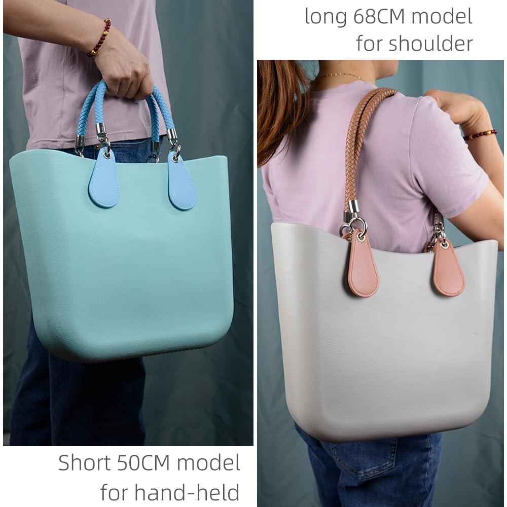 Nowa 1 para Obag PU Tkane plecione skórzane uchwyty linowe paski okrągły uchwyt do akcesoriów O bag (czarny,Długość 68cm)