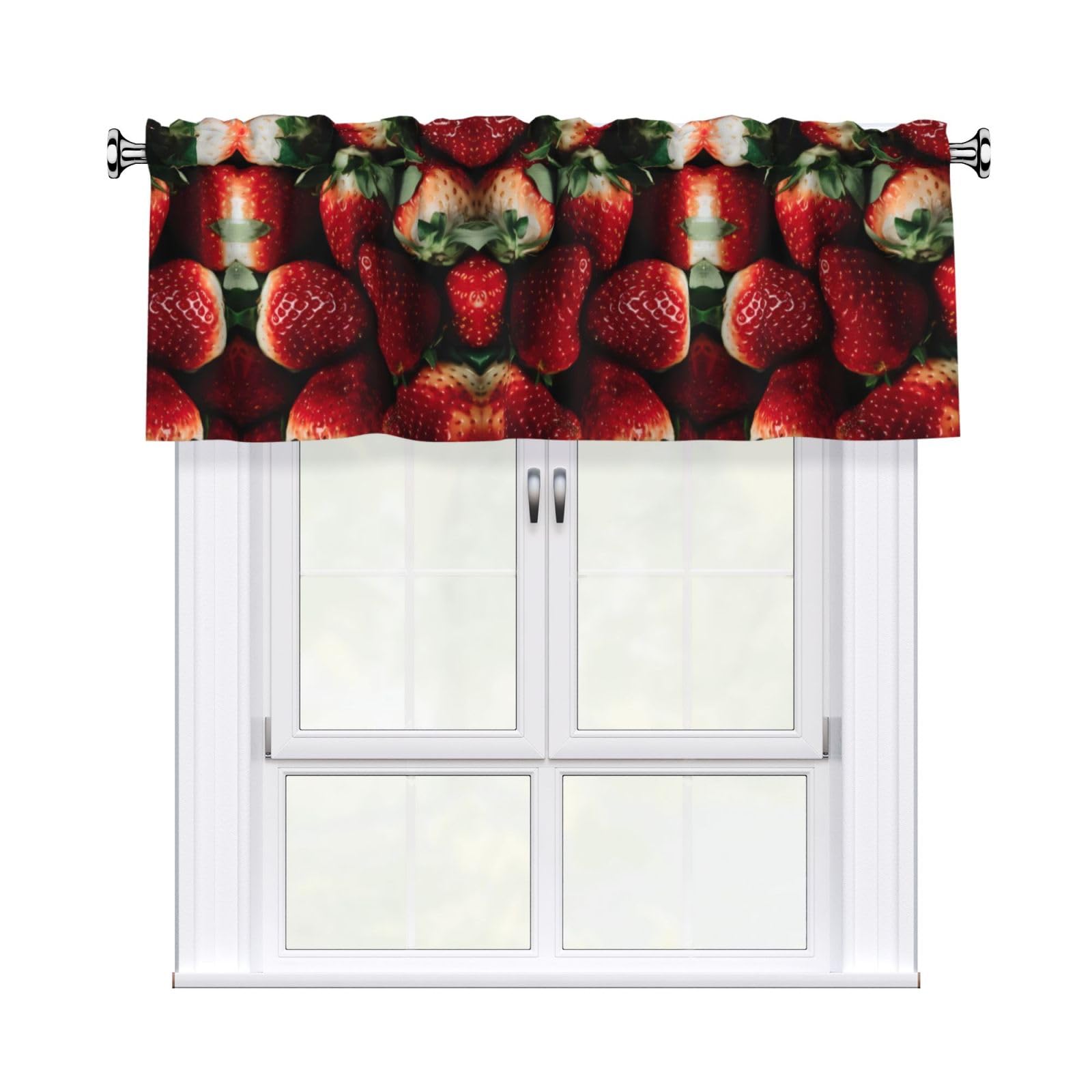 HJFCZH Strawberry Prints Durable Window Layer – 54x18 Inch 100% Polyester Peach Skin Valance for Long-Lasting Style