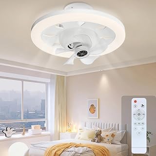 Socket Fan Ceiling Fans with Lights, Low Profile Bladeless Ceiling Fan with Light, Small E26 Socket Ceiling Fan with Remote for Bedroom Kitchen and Bathroom