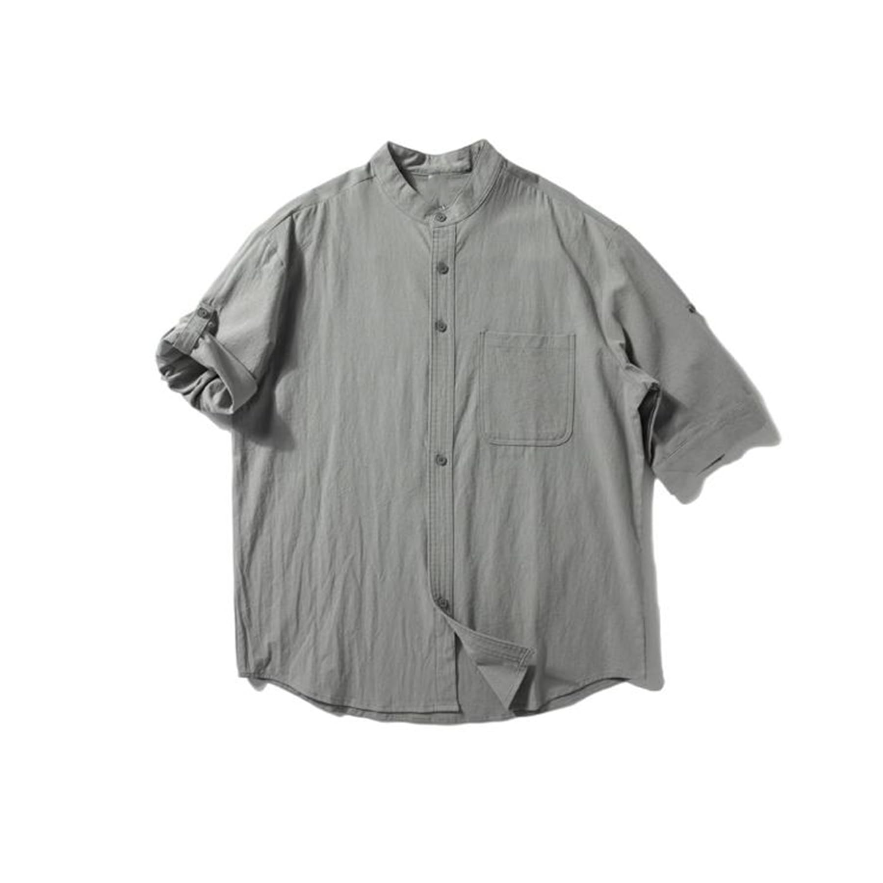 GUOYUXIAO Männer-Chino-Sommer-Retro-Kleiner-Kragen-Bluse, Sieben-Minuten-Arm-Hemd.