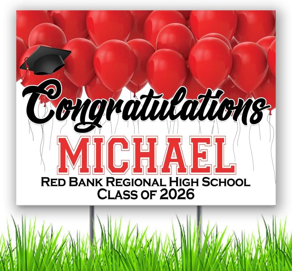 Red Balloons Class of 2026 Graduate Personalized Yard Sign with Metal Stake
