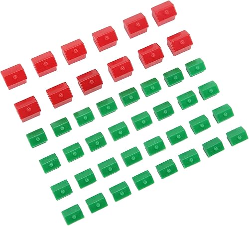 Dilwe Piezas de repuesto de juego de hotel, 12 casas rojas y 32 casas verdes, juego de plástico hoteles casas, accesorios de suplemento de pieza de