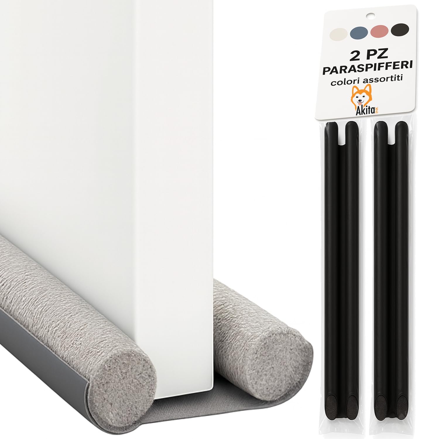 Akitaink Paraspifferi Sottoporta 95cm – 2 Pezzi | Tagliabili per Porte fino a 5cm | Doppio Isolamento Termico e Acustico | Guarnizione Porta Anti-Spifferi, Polvere e Insetti - Colori Assortiti