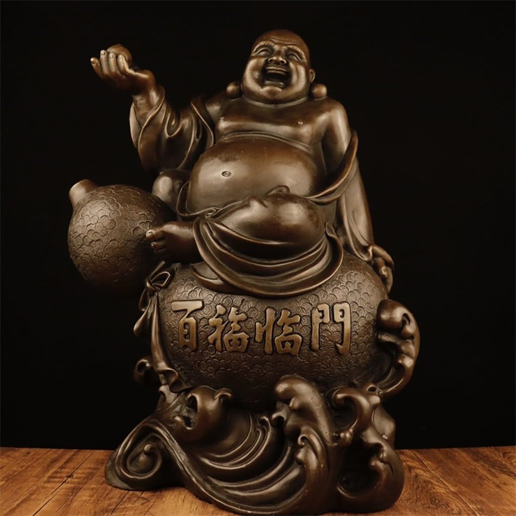 Posąg Buddy do wnętrz brązowa figurka Budda Maitreya Budda uśmiechnięty Budda miedziane ozdoby domowe rzemiosło Bodhisattwa statua medytująca statua buddy figurka rzeźba