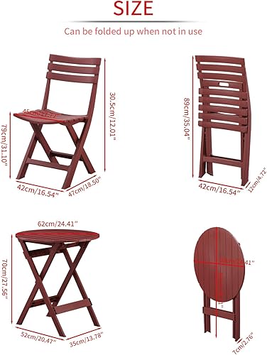 Miniatura 3 de BOOSDEN Juego de patio plegable, mesa y sillas de bistró, juegos de 3 piezas de patio, 2 sillas plegables de plástico y mesa redonda para balcón al