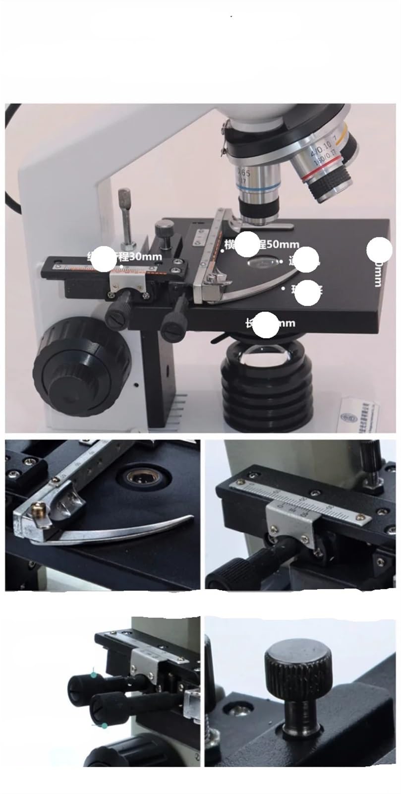 Microscopio Biologico, Righello Mobile in Metallo, tavolino Meccanico attaccabile, tavolino Mobile XY, Scala 0-60 mm, Accessorio per microscopio