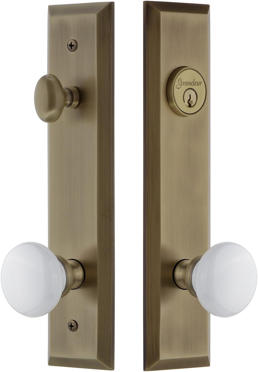 Grandeur Hardware 840833 Fifth Avenue Tall Plate Complete Entry Set with Hyde Park Knob, Backset Size - 2.375", Timeless Bronze